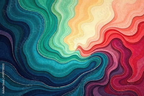 Abstract Colorful Swirling Waves of Vibrant Hues and Layered Textures Creating a Dynamic Visual Composition
