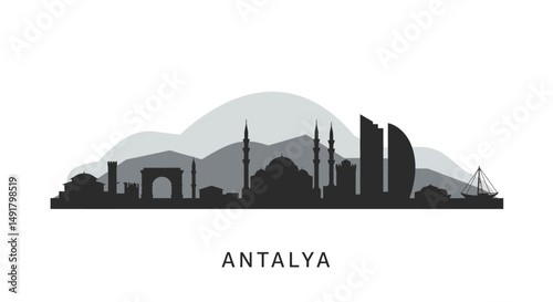 Antalya Skyline with Turkey, and Cityscape Silhouette.