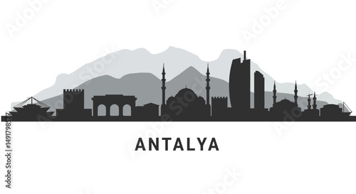 Antalya skyline silhouette with Turkey, and city vector.