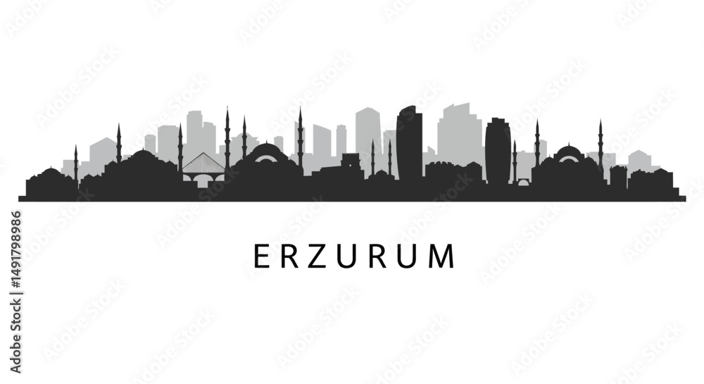 Naklejka premium Erzurum City Skyline Black and White.