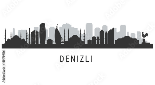 Denizli City Skyline Silhouette.