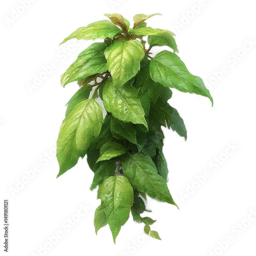 Lush Green Plant with Glossy Leaves Isolated on Black is a Natural Beauty Perfect for Botanical Illustrations