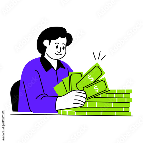 A hand drawn style illustration of money counting
