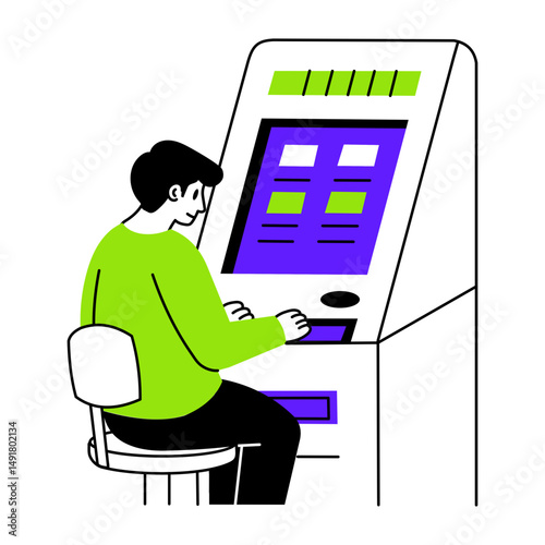 A hand drawn style illustration of checking atm
