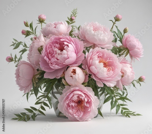Pink peonies and roses bouquet  White backdrop  Floral arrangement , flowers, mockup, roses