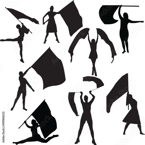 Color Guard Flags Svg, Marching Band Silhouette,  Color Guard Vector, Color Guard Svg