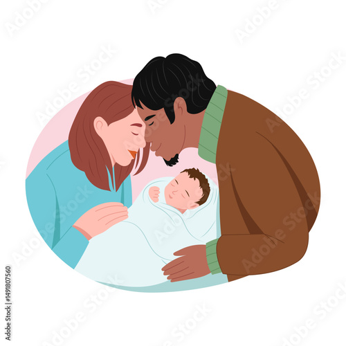 A flat style illustration showing parents love with child