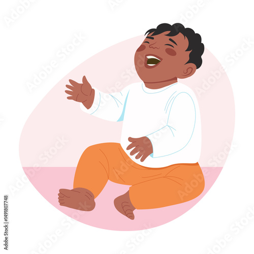A flat style illustration showing baby giggling
