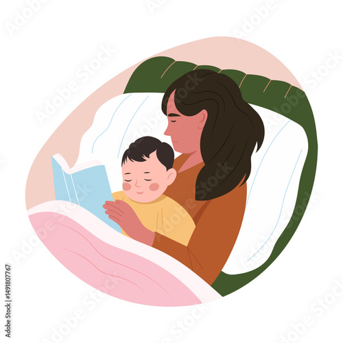 A flat style illustration showing bedtime story