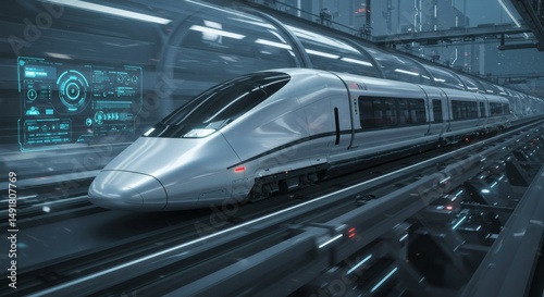 futuristic bullet train or hyperloop ultrasonic train