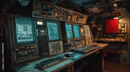Wallpaper Mural Retro Control Room Monitoring Data, Submarine Interior Torontodigital.ca