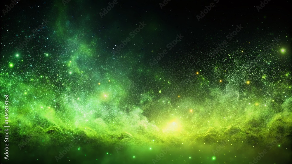 Naklejka premium Lime Green Gradient Night Sky, Dark Abstract Background, Celestial, Galaxy, Nebula