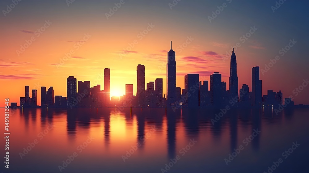 Fototapeta premium Sunrise cityscape silhouette