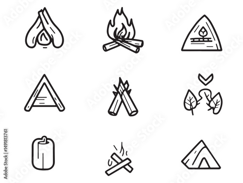 Camping fire line art illustration perfect for outdoor designs