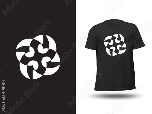  A black and white t-shirt displaying a striking white graphic design.  