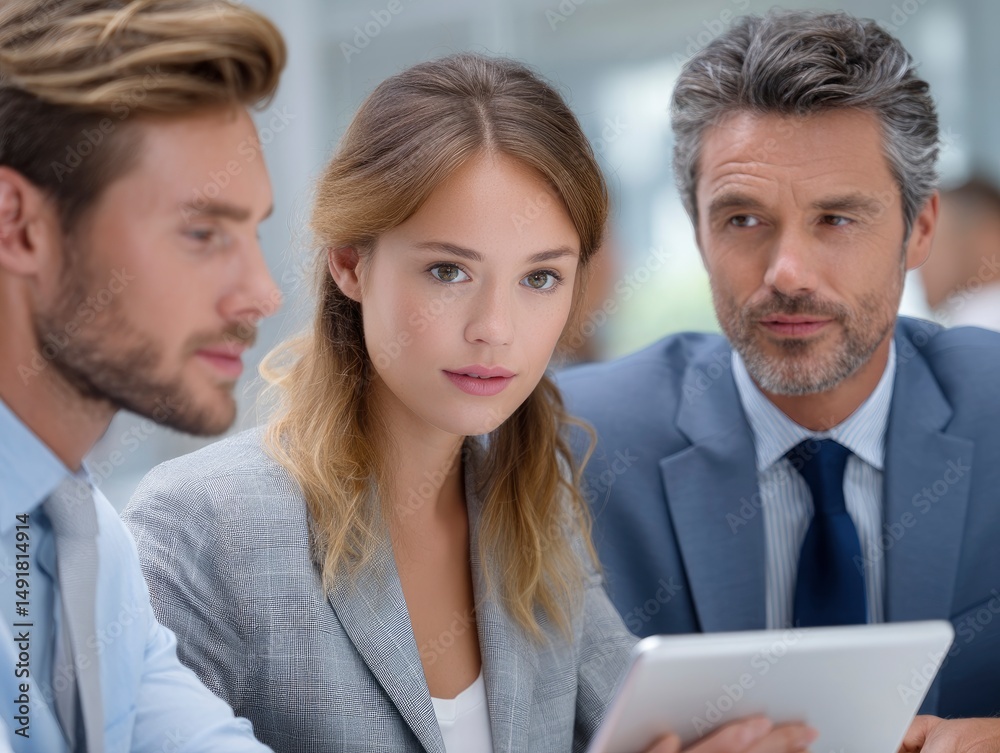 Fototapeta premium Business Team Working Together Looking at Digital Tablet