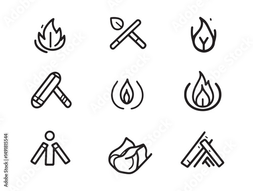 Minimalist camping fire line art for adventure themed projects