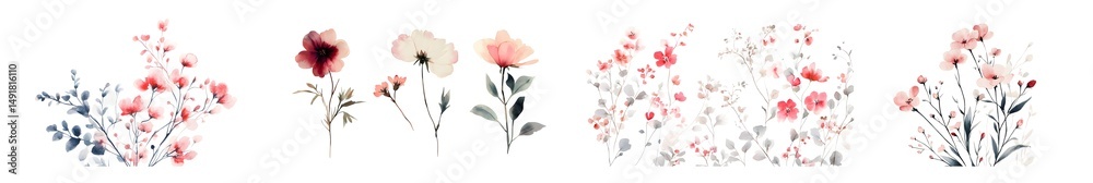 Naklejka premium Collection of floral designs in pastel colors. isolated on transparent background