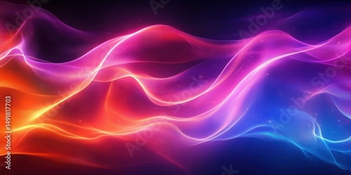Abstract flowing waves of vibrant red, orange, pink, purple, and blue light creating a smooth, dynamic, and ethereal visual effect with a dark starry background