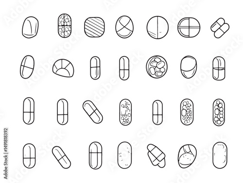 Minimalist capsule line art illustration suitable for stock vector