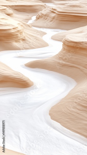 Curving white waters wind gracefully through stunning golden sandstone canyons, showcasing the unique beauty of desert landscapes in vibrant daylight