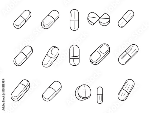 Stylized capsule line art graphic made for vector stock usage