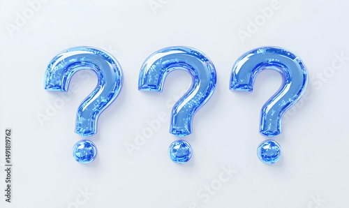 Three Transparent Blue Question Marks on Light Background