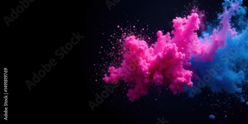 Abstract Pink and Blue Ink Explosions in Dark Background, A Vibrant Swirling Cloud of Color and Texture