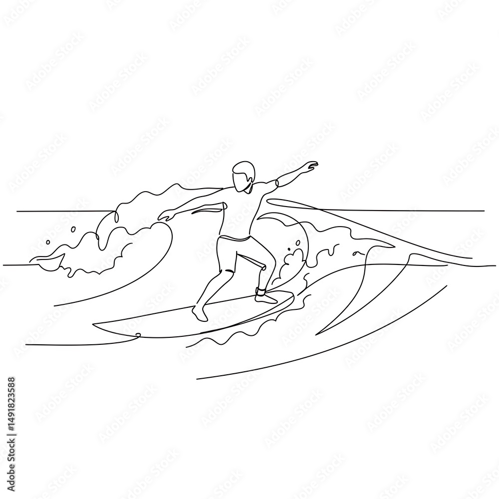Fototapeta premium Ocean's Grace: A Single Line Ride AI Generated
