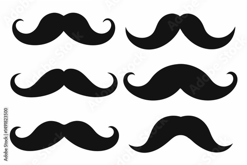 6 icon moustache  silhouette vector