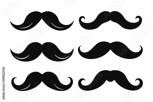 6 icon moustache  silhouette vector