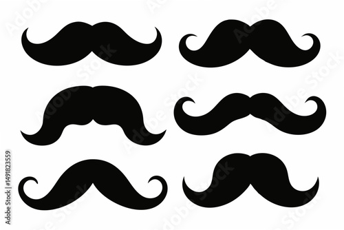 6 icon moustache  silhouette vector