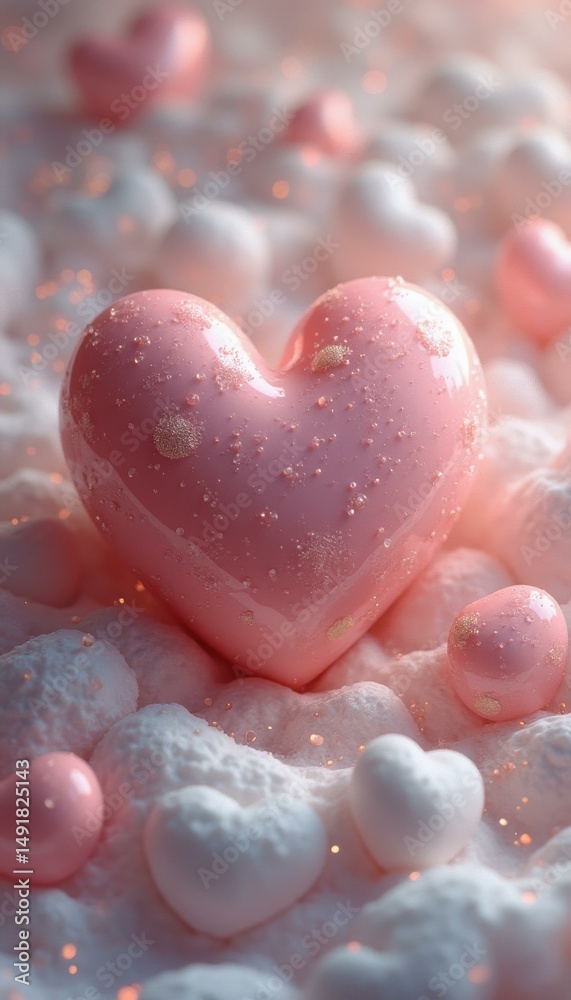 Obraz premium Pink Heart Candy on a Bed of White Hearts: A Sweet Valentine's Day Treat