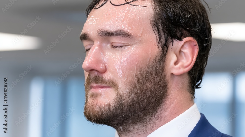 Obraz premium The proud smile of a person or executive despite exhaustion. The joy of achieving success after enduring many failures and setbacks.