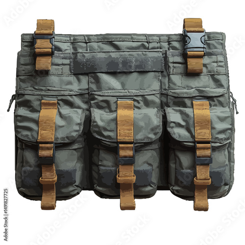 Tactical Olive Green Multi Pocket Utility Vest Durable Outdoor Equipment Military Style Adjustable Straps Heavy Duty Canvas Bag Strong Reliable Gear Adventurous Travel Bag Army Navy Cargo Pouch Combat