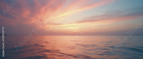 Serene Ocean View at Sunset with Vibrant Clouds and Gentle Waves