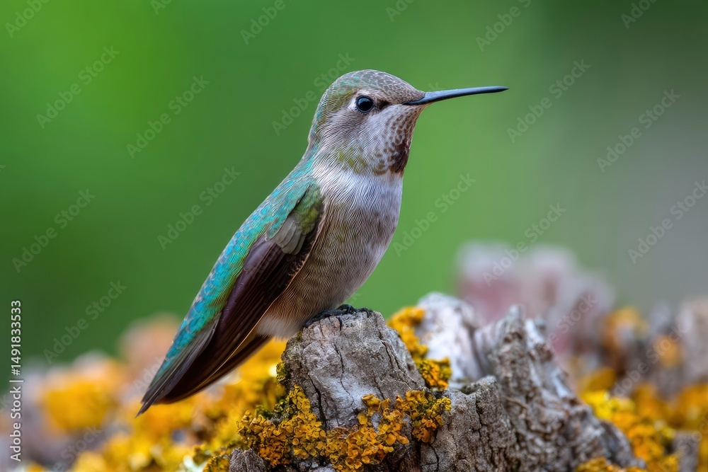 Fototapeta premium Hummingbird Perched on Branch in Natural Habitat