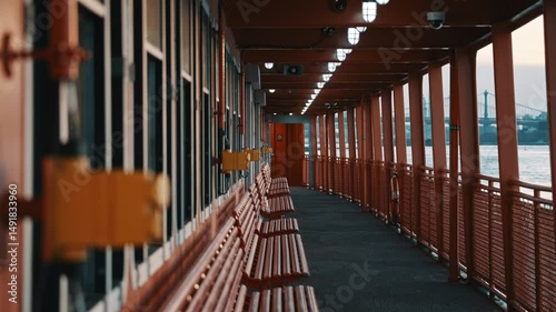 Empty Benches on Staten Island Ferry Deck