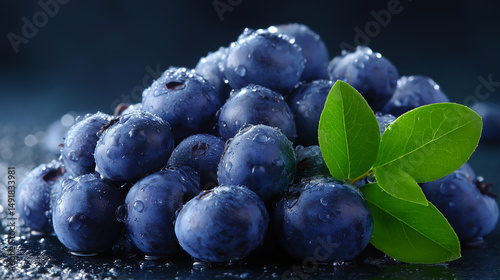Wallpaper Mural Fresh blueberries with water droplets and green leaves on a cold, frosty surface.
 Torontodigital.ca