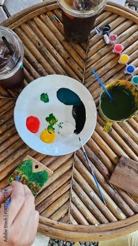 color paint art on white dish for painting art