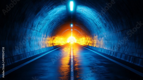 Tunnel perspective with golden light