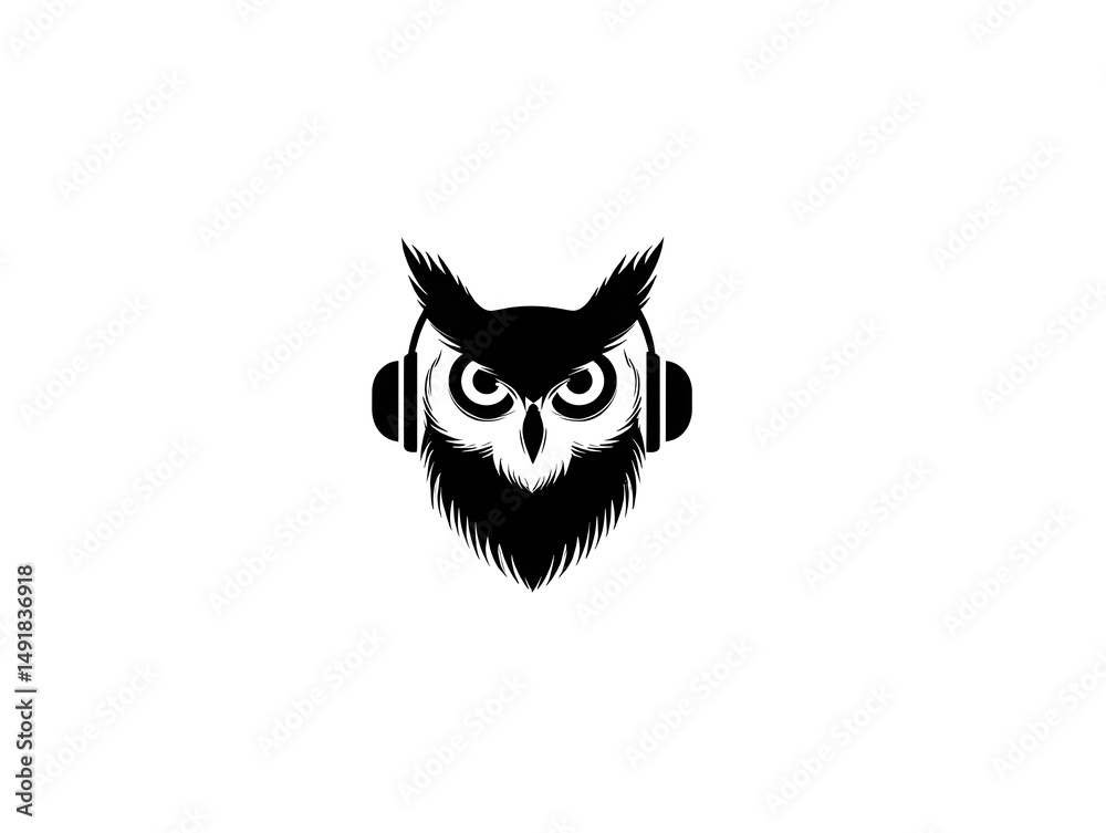 Fototapeta premium A stylized owl wea headphones listens intently to music a perfect for ophiles or music lovers.