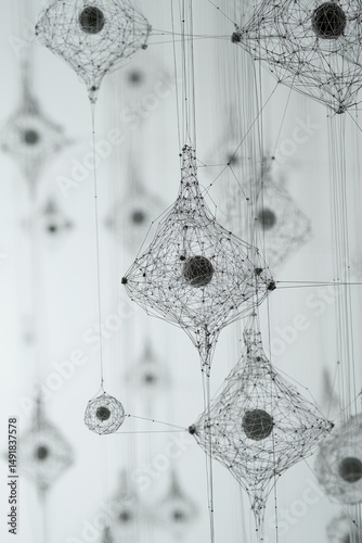 Abstract art installation featuring intricate geometric shapes in a modern gallery space showcasing contemporary design and innovation