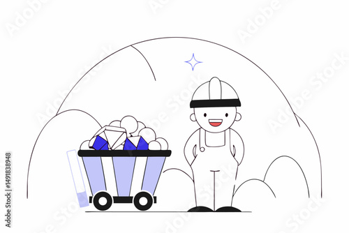 Mining cartoon character illustration showing a friendly miner in action highlighting mining professions and occupational safety