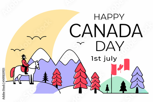 Majestic Mountains and Pine Trees with Vibrant Red Maple Leaves in a Scenic Canadian Landscape Illustration for Nature and Travel Inspired Creative Projects