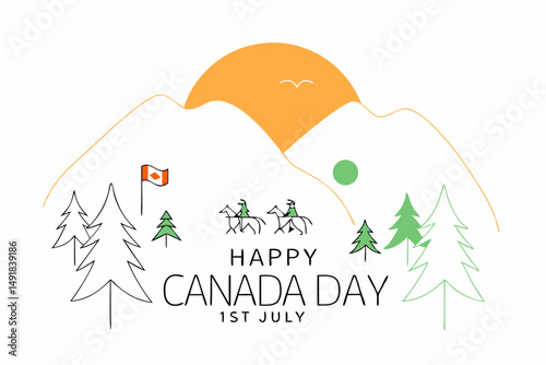 Beautiful Canadian Wilderness with Pine Trees and Mountains Surrounded by Autumn Red Maple Leaves Ideal for Artistic Nature Posters and Environmental Campaigns