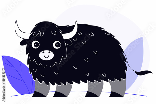 Cute Orange Shaggy Bison Cartoon with a Friendly Expression on a Blue Backdrop Perfect for Educational Projects or Animal Adventure Themed Kids Books
