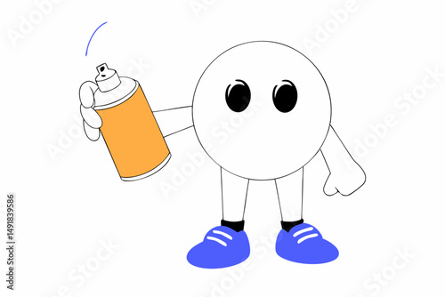 Playful Pink Ball Shaped Character Wearing Blue Shoes Holding an Item with Joyful Expression Suitable for Kids Content Branding or Animated Cartoon Series