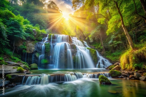 Majestic Waterfall in State Park - Long Exposure Photography