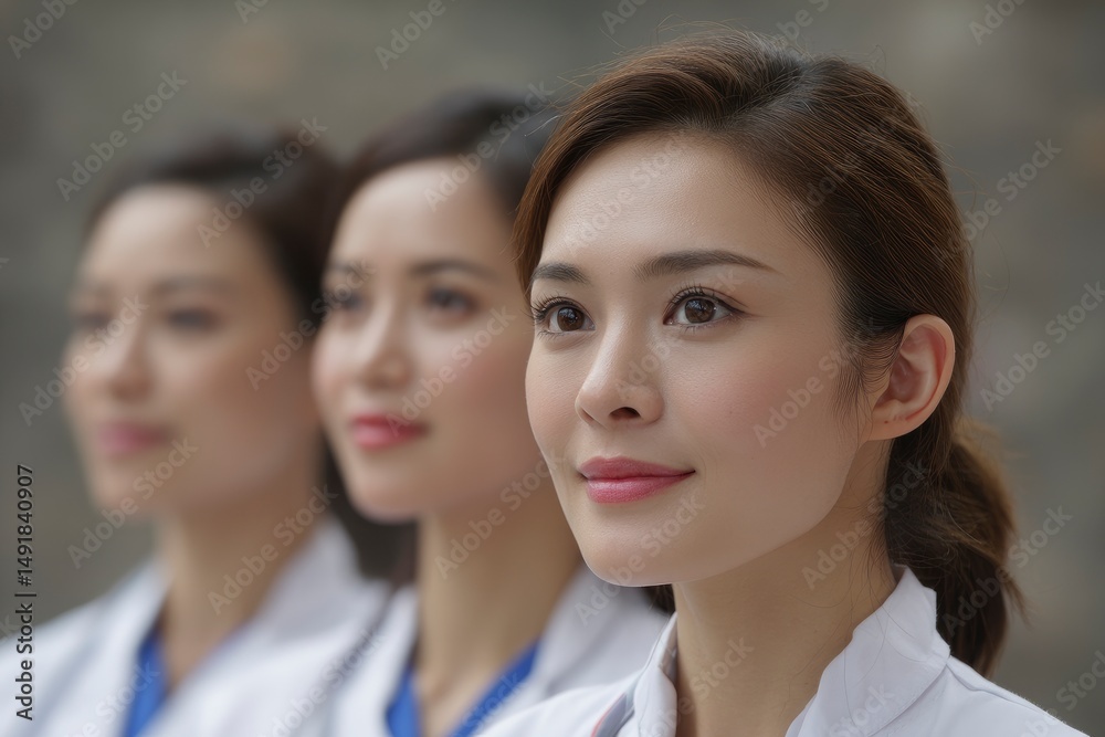 Women Wearing Uniform Looking Forward in a Row Women Wearing Uniform Looking Forward in a Row